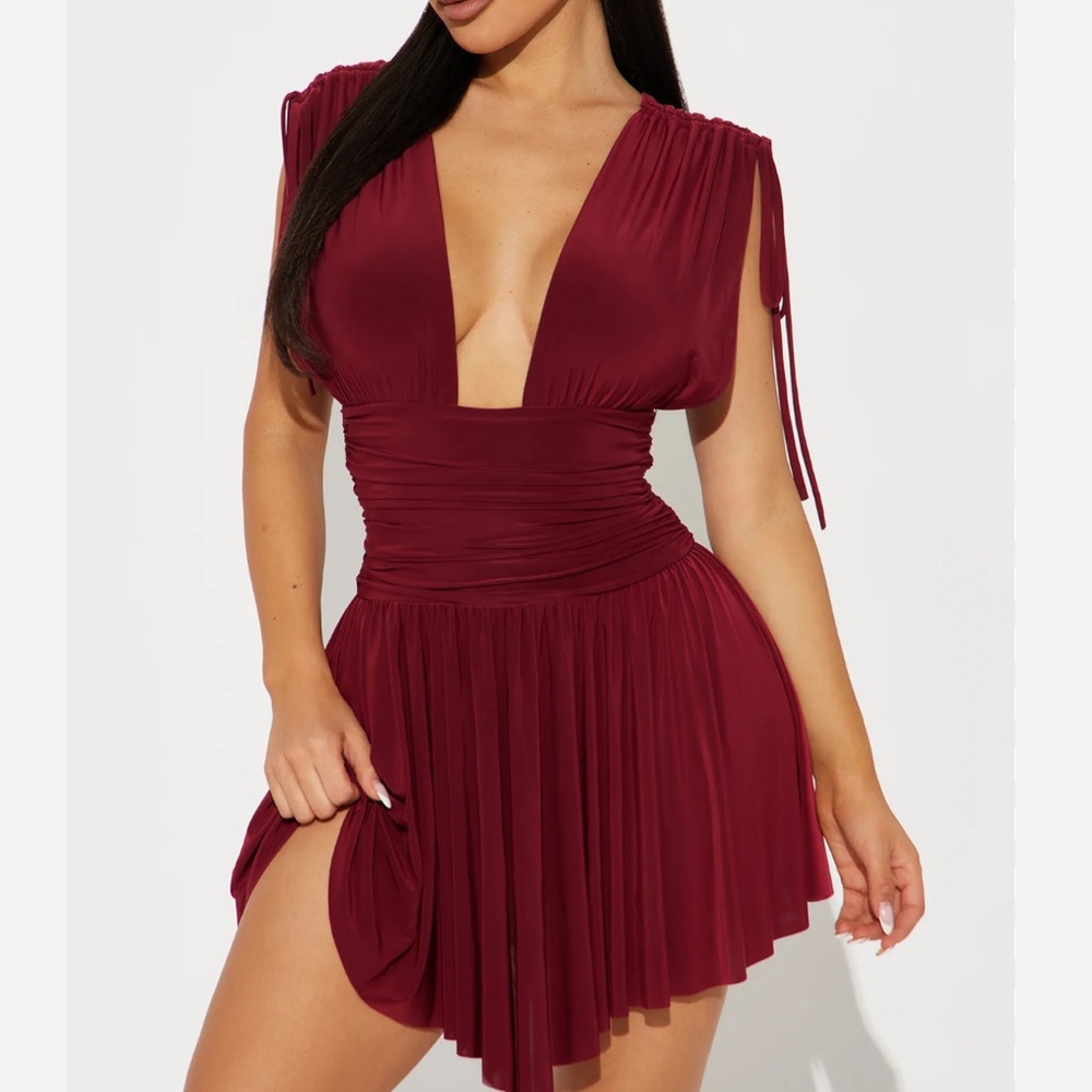 Fashion Nova Kaila Ruched Micro Mini Dress in Wine - Picture 1 of 11